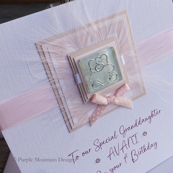 First Birthday Card Pink Gingham Teddy