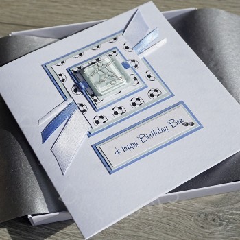 Football Birthday Card - Blue & White Football Birthday Card - Blue & White