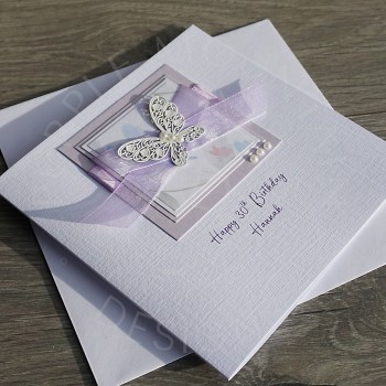 Lilac Butterflies Handmade Birthday Card