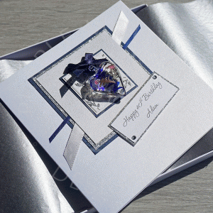 Silver & Blue Heart Birthday Card