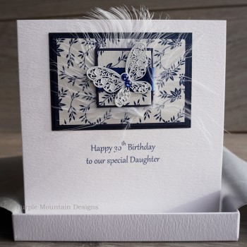 Blue Lace Butterfly Boxed Birthday Card