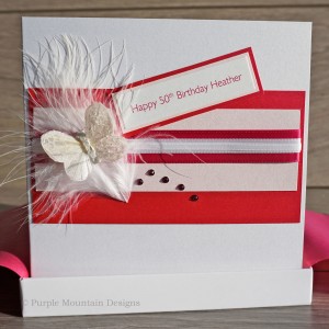 Pink Butterfly Stripes Handmade Birthday Card