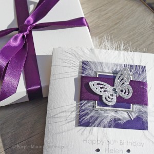Purple & Silver Butterfly Handmade Birthday Card