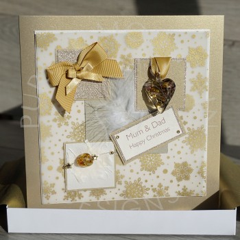 Luxury Boxed Christmas Card "Gold hearts & ribbons"