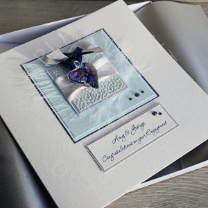 Blue Glass Heart Engagement card