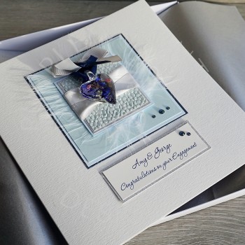 Blue Glass Heart Engagement card