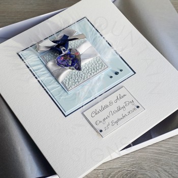 Blue Glass Heart Wedding Card